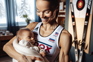 Denise Herrmann Wick championne de biathlon accueille sa petite Jonna dans