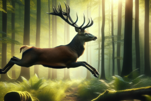 Le cerf majestueux un dix cors bondit dans la foret